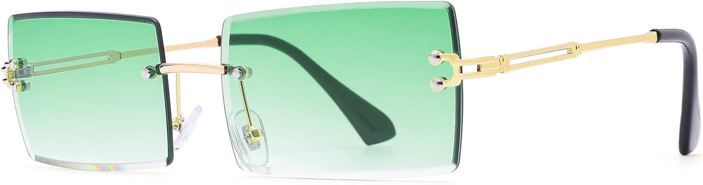 Rectangle Sunglasses for Men/Women Small Rimless Square Shade Eyewear