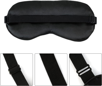 2 PCS Black Satin Sleep Masks, Adjustable Silk Eye Mask for Sleeping, Blind Folds Soft Breathable Blindfold for Adults Couples Play Party Games Airplane Travel Essentials Eye Covers Patches Night Mask