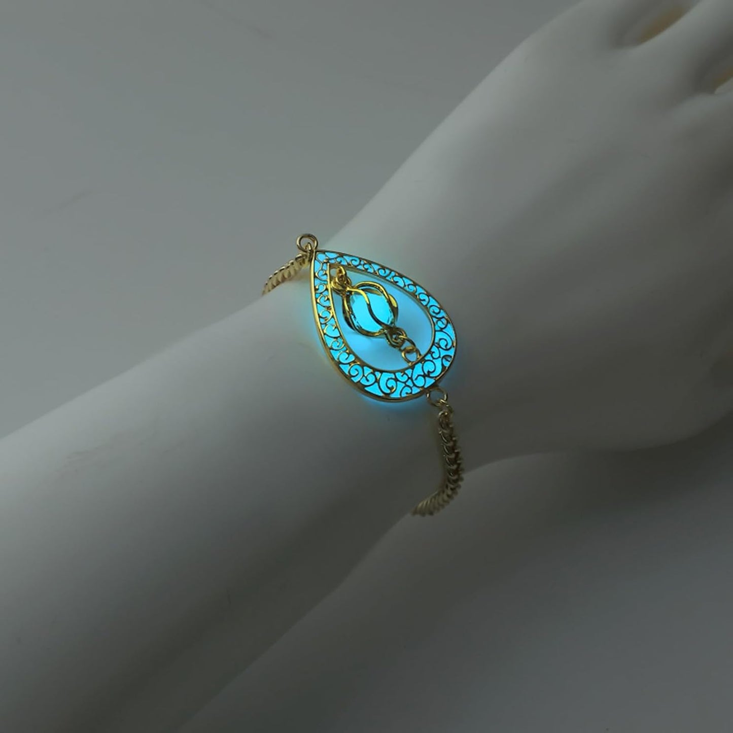 EEQQBZ Glow in The Dark Silver Teardrop shape bracelets,Fantasy Glowing Jewelry bracelets