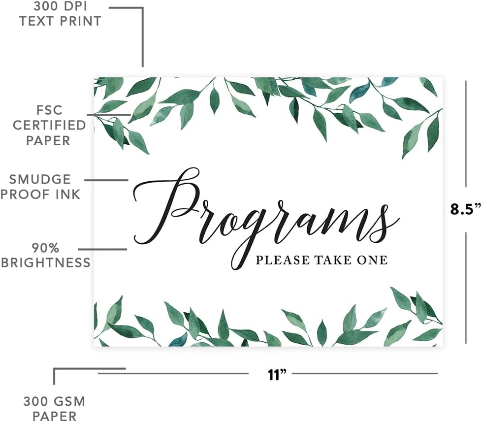 Andaz Press Wedding Party Signs, Natural Greenery Green Leaves, 8.5x11-inch, Bridal Shower Scavenger Hunt, 1-Pack - Colors B