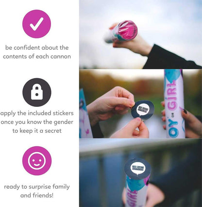 Gender Reveal Powder Smoke Bombs Cannon Poppers | 3 Pink & 3 Blue Poppers | Biodegradable | Alternative to Gender Reveal Smoke Bombs Extinguisher | Gender Reveal Party Decorations | TUR Party Supplies