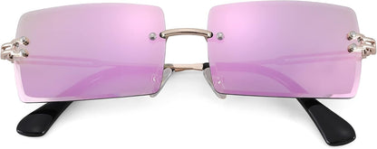 Rectangle Sunglasses for Men/Women Small Rimless Square Shade Eyewear