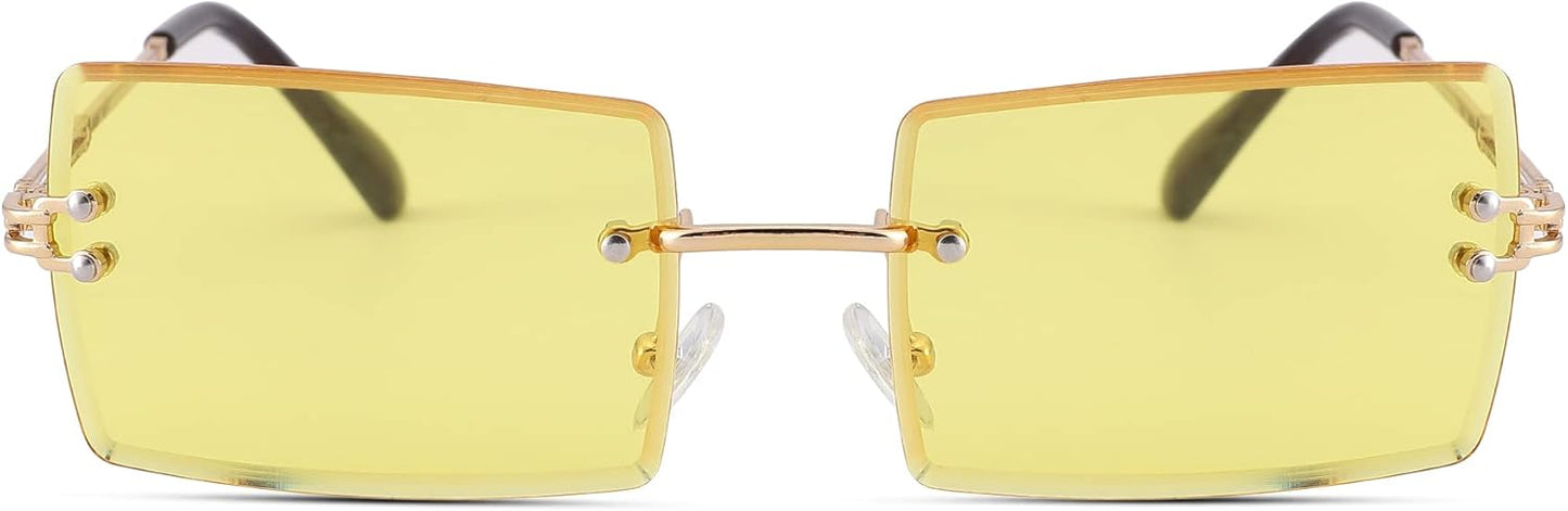 Rectangle Sunglasses for Men/Women Small Rimless Square Shade Eyewear