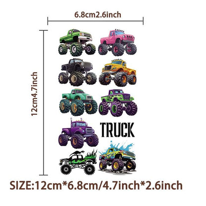 10 Sheets Monster truck Temporary Tattoos Birthday Themed Party Supplies Decoration Favors Cartoon Cute Sticker for Kids Boys Home Activity Class Prizes Carnival Christmas Rewards