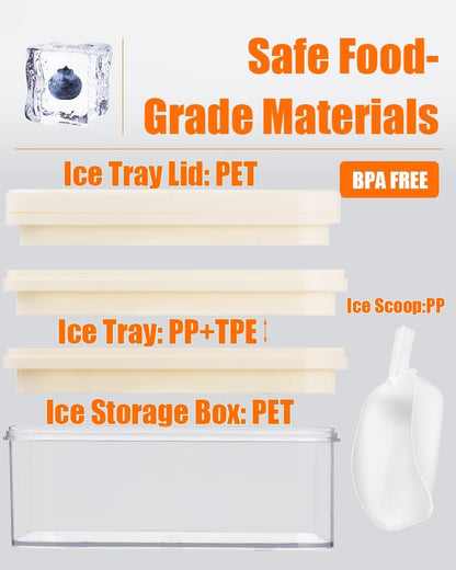 Brigii Ice Cube Tray with Lid&Bin, Ice Cube Mold with 56 Cubes, Stackable Ice Trays for Freezer with Easy-Release Silicone Bottom, for Drinks, Coffee, cocktail