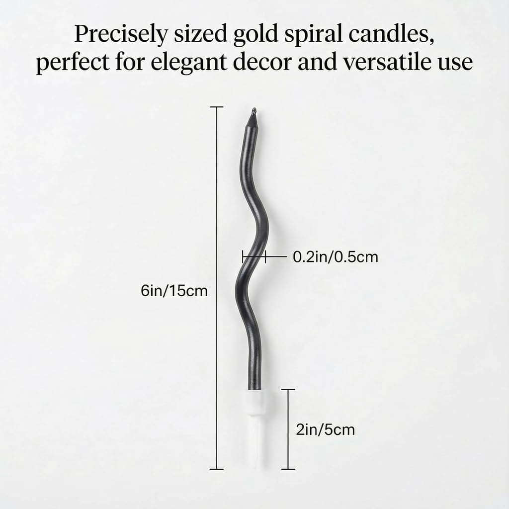 12-Count Spiral Birthday Candles, Long Twisty Gold Party Candles with Candle Holders, Long Burning for Weddings, Birthdays, Party Decorations, Cupcakes, Anniversary and Meetups (Gold)