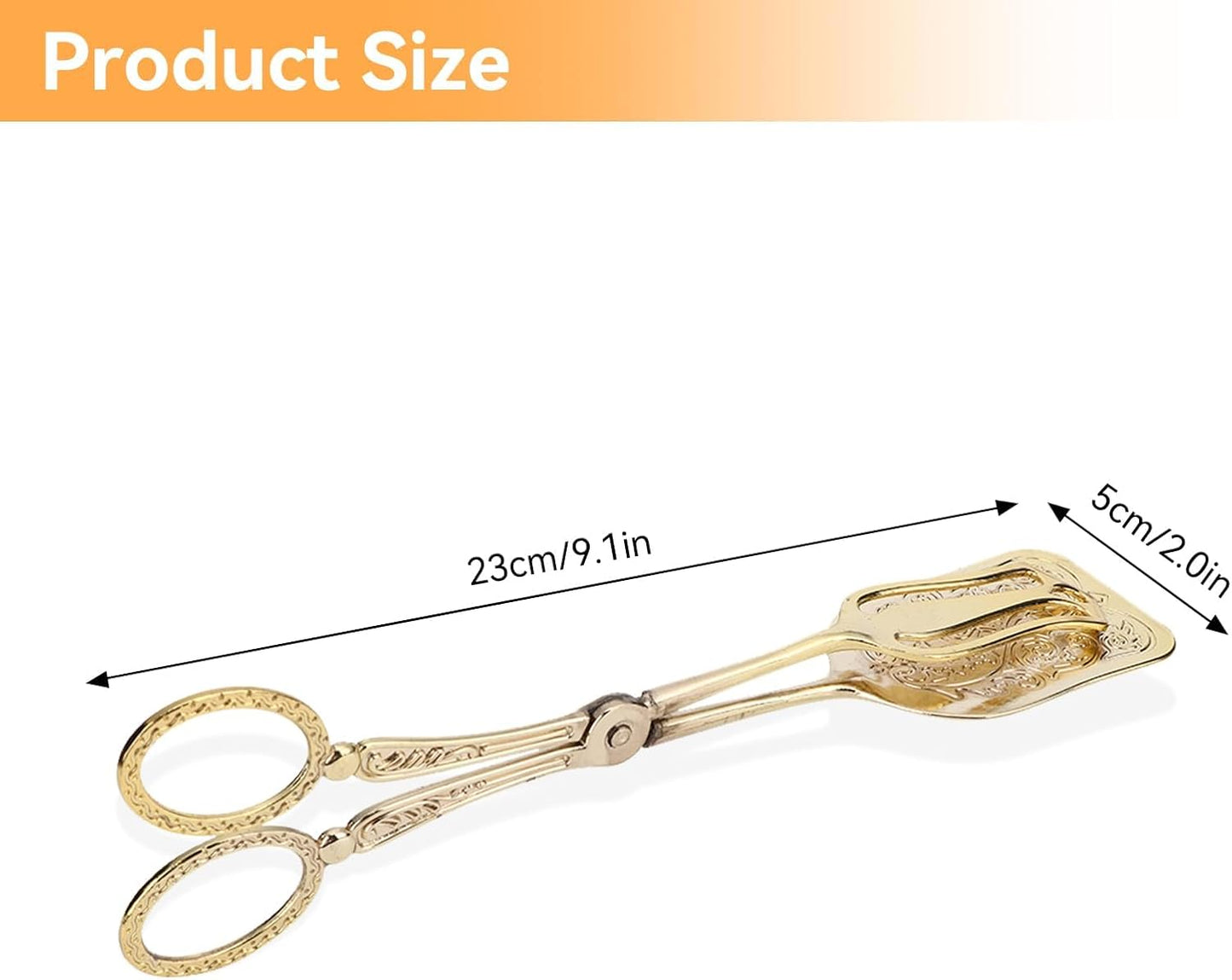 Gold Serving Tongs, Zinc Alloy Bread Clip Salad Pastry Food Tongs Lightweight Cake Astry Tong Kitchen Serving Clip for Serving Food Bread Cake, 23cm/9.1inx5cm/2.0in (1PCS, Gold)