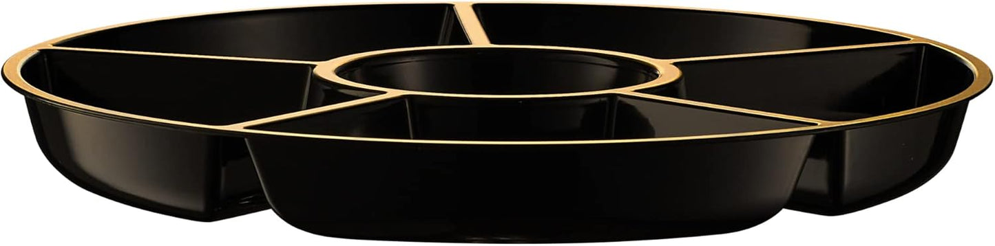 Plasticpro 6 Sectional Round Plastic Serving Tray/Platters Clear Pack of 2