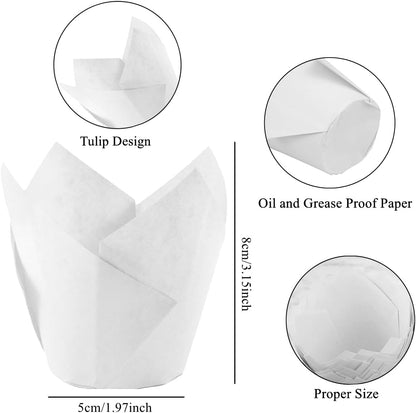 150 Pieces Tulip Cupcake Muffin Liners Paper Baking Cups Greaseproof Cupcake Wrappers for Birthday Wedding Party Baby Showers Catering Restaurants(Pink)