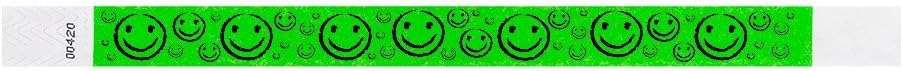 500 WristCo Yellow Smiley Face Tyvek Wristbands for Events - ¾” x 10” - Waterproof Recyclable Comfortable Tear Resistant Paper Bracelets Wrist Bands for Concerts Festivals Admission Party