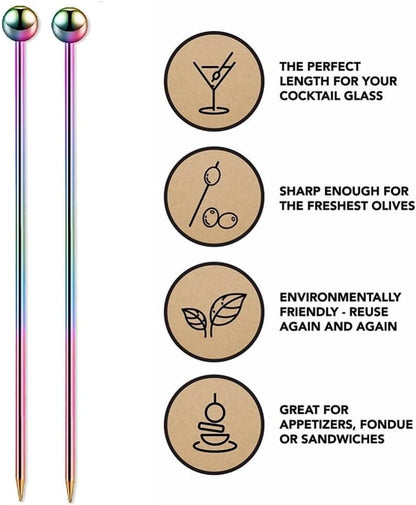 50 Pieces Stainless Steel Cocktail Picks Metal Martini Picks 4.3 inch