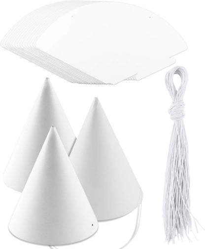 WEOXPR White Paper Party Hats for Birthday,Decorative Bulk Cone Hat for Adults Art DIY, Halloween Supplies（10/20/40/60）
