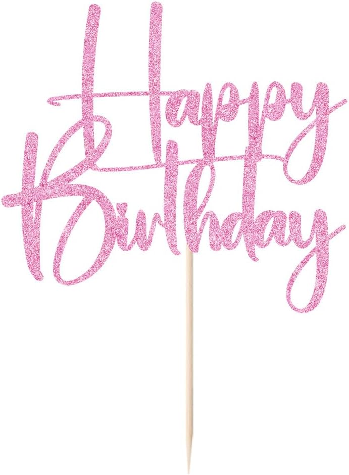 Happy Birthday Cake Topper,black Glitter Cake Pick Bunting Decor for Anniversary Birthday Party Cake Decorations Supplies