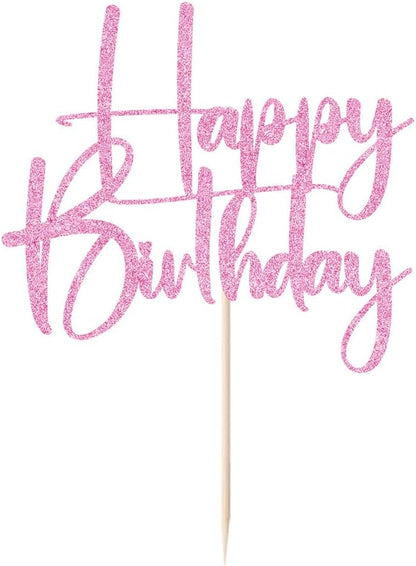 Happy Birthday Cake Topper,black Glitter Cake Pick Bunting Decor for Anniversary Birthday Party Cake Decorations Supplies