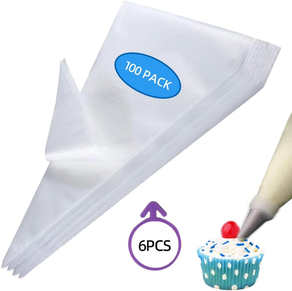 24 Inch Disposable Large Piping Bags,100 PACK Extra Large Thick Pastry Bags with 6 Bag Ties, Thickened Icing Bags,Cake Decorating Bags,Frosting Bags for Cake Decorating Cream Frosting
