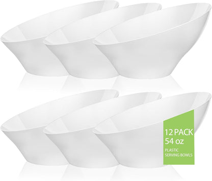 BESTVIP 54oz Clear Plastic Serving Bowls for Party - 12 Pack Angled Disposable Serving Bowls, Party for Chips, Snacks, Fruit, Salad - Bowls for Parties, Daily Use, Catering, Christmas