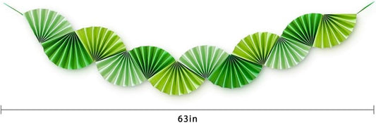 Colorful Paper Fans Garland Rainbow Paper Fan Garland Decor 1.6 Meter Long 15cm Width (Green-3 Pack)