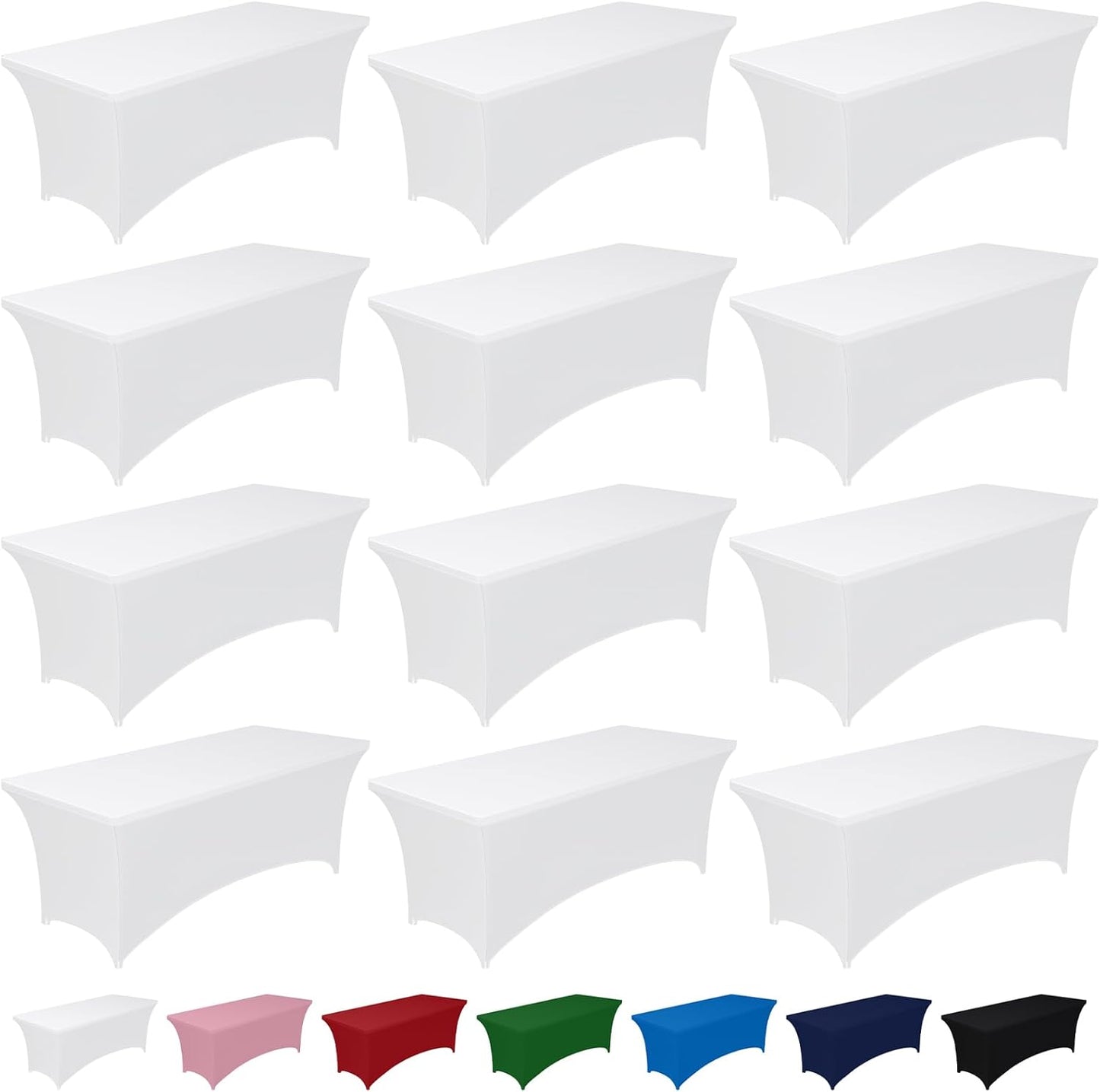 Pureegg Spandex Tablecloth 6ft - 2 Pack, Fitted and Tight Cloth for Rectangle Table, Wrinkle-Free and Stretch Table Cover for Party, Wedding, Banquet and Birthday, White
