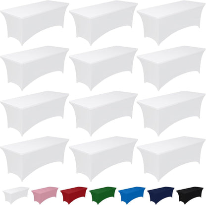 Pureegg Spandex Tablecloth 6ft - 2 Pack, Fitted and Tight Cloth for Rectangle Table, Wrinkle-Free and Stretch Table Cover for Party, Wedding, Banquet and Birthday, White