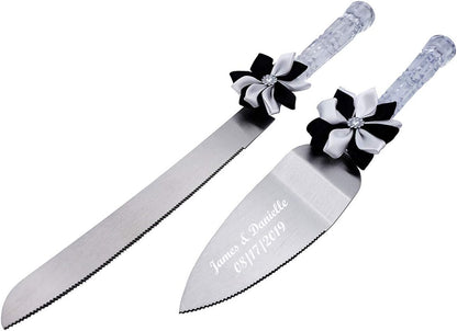 GIFTS INFINITY Personalized Wedding Cake Knife and Server Set with Engraving – Cake Cutting Utensil Set, Keepsake Gift for Wedding, Anniversary, Reception, Birthday & Other Occasions (CH-101WB)