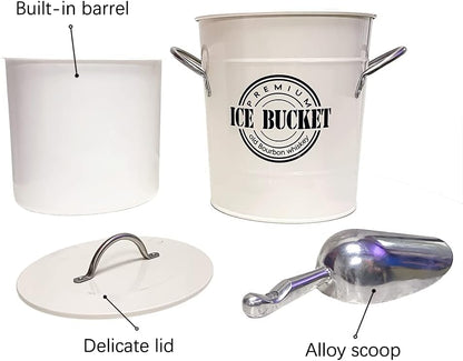 T586A 4L Cream White Metal Galvanized Double Walled Ice Bucket Set with Lid and Scoop