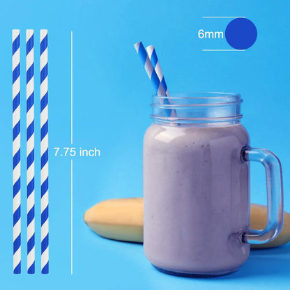ALINK 100 White and Gold Striped Paper Straws, Biodegradable Disposable Drinking Straws for Birthday, Bridal/Baby Shower, Christmas, New Year, Party Decoration Supplies