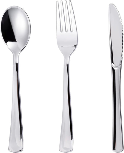 N9R 200 PCS Gold Plastic Silverware - Disposable Gold Plastic Silverware Cutlery Set, 100 Forks, 50 Spoons, 50 Knives for Party, Birthday, Wedding