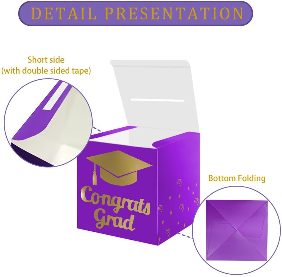 Graduation Card Box Holder, Congrats Grad Foldable Cardboard Decorations Box for Graduation Party Decoration and Grad Parties (Black)