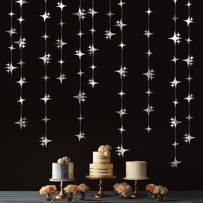 Glitter Gold Four-Angle Star Paper Garland Banner Décor 40 Feet Gold Twinkle Star Hanging Bunting Banner Backdrop for Wedding Baby Shower Birthday Graduation Disco Party Decorations