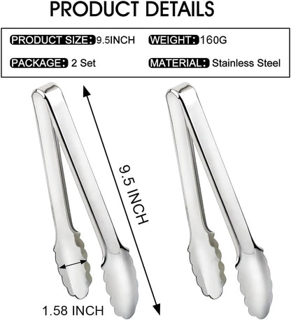 2 Pack Gold Serving Tongs Gold Serving Utensils Salad Tongs Buffet Tongs Non-slip & Easy Grip Stainless Steel Gold Plated Buffet Serving Tongs, Salad, Ice, Oven (9.5 Inch) (Gold)