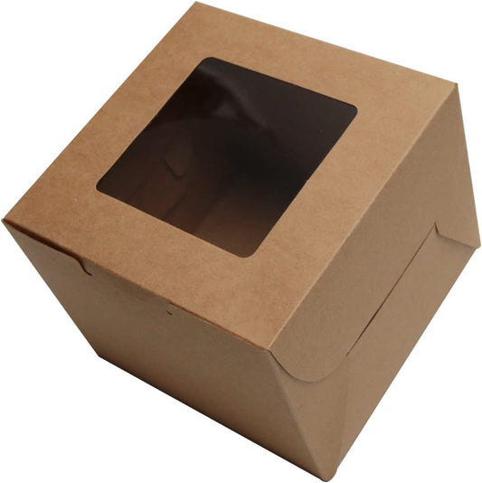 PQZKLDP 10Packs 10x10x5 Inches Brown Kraft Cake Boxes with Window, Gift Packing, Bakery Boxes, Dessert, Pastry, Cupcake, Pie Cookies, With Stickers,66 FT Twine (10 * 10 * 5 Inch, Brown)