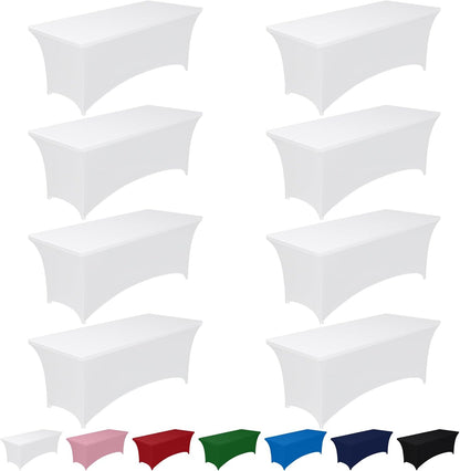 Pureegg Spandex Tablecloth 6ft - 2 Pack, Fitted and Tight Cloth for Rectangle Table, Wrinkle-Free and Stretch Table Cover for Party, Wedding, Banquet and Birthday, White