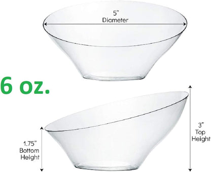 PLASTICPRO Disposable Angled Plastic Bowls Round Medium Serving Bowl, Elegant for Party's, Snack, or Salad Bowl, Clear Pack of 4
