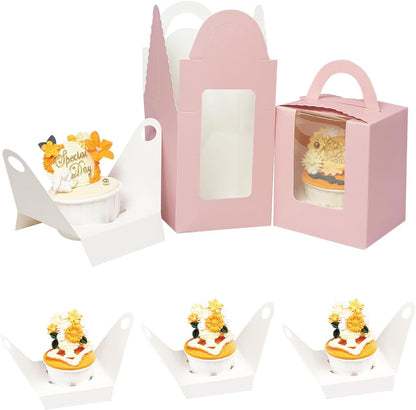 Bakepacker Auto-pop up Individual Cupcake Boxes with Window 60 Count Brown Single Cupcakes Box 3.7 x 3.7 x 4.3inch Cupcake Carrier