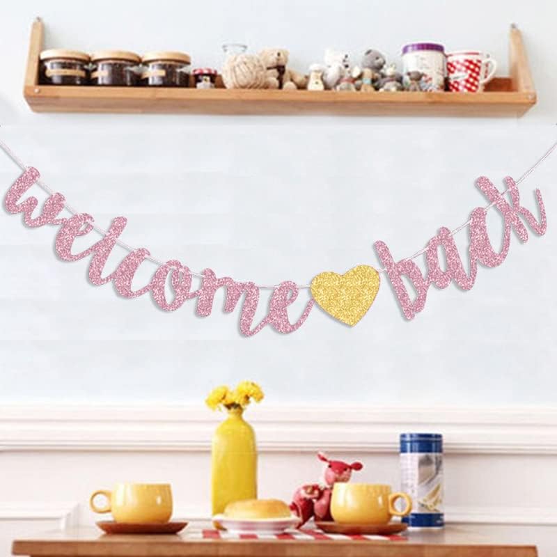 URYYRIT Welcome Back Banner Returning Home Party Paper Sign Teenager Homecoming Returning Home Retiring from The Army Decorations, Rose gold