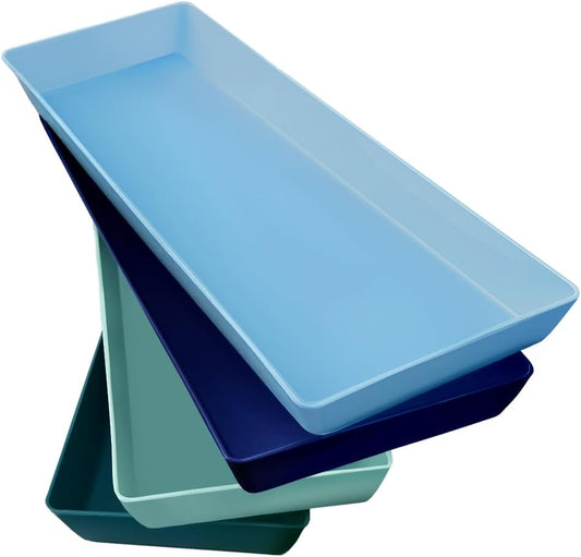 US Acrylic White Plastic Serving Trays (Set of 4) 15” x 10” | Large Unbreakable Reusable Rectangular Party Platters | Serve Appetizers, Fruit, Veggies, & Desserts | BPA-Free & Made in USA