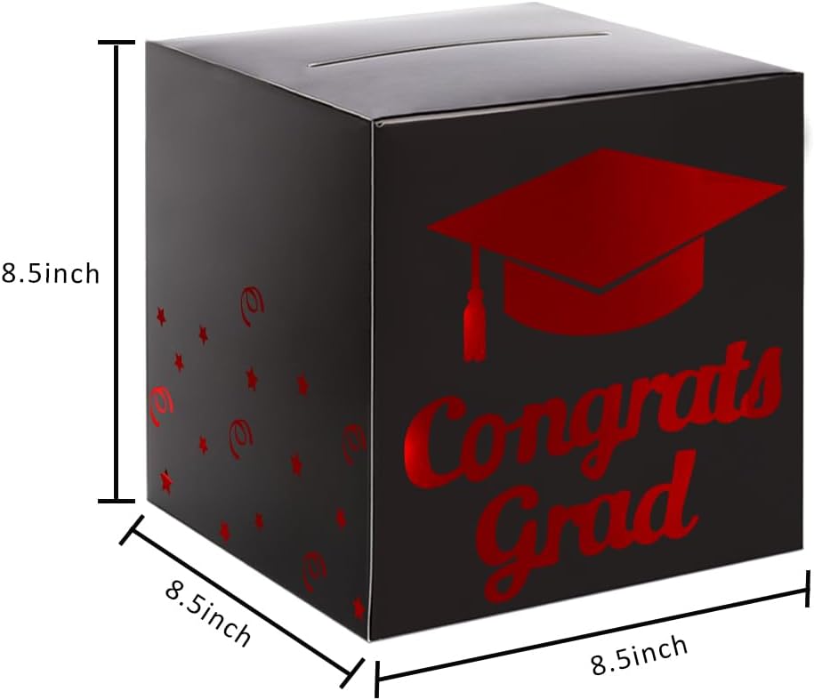 Graduation Card Box Holder, Congrats Grad Foldable Cardboard Decorations Box for Graduation Party Decoration and Grad Parties (Black)