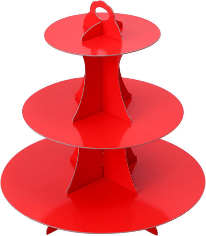 Soleebee 3-Tier Round Cupcake Stand, Cardboard Cupcake Tower, Dessert Cup Cake Stand Tower for Birthday Wedding Party Decoration, Cupcake Tier Stand 1 Set (Hot Pink)
