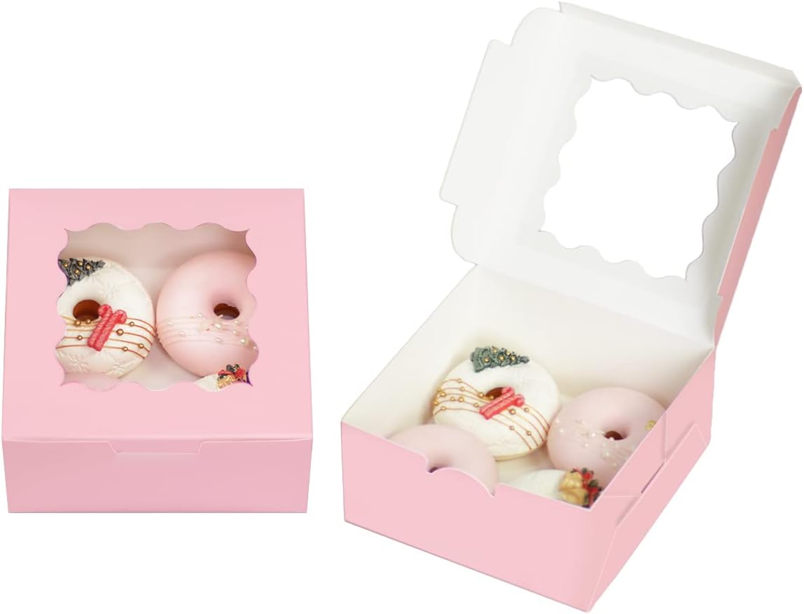 Bakepacker Brown 30-Packs Bakery Boxes with Window 6x6x3 inches Thick & Sturdy Macaroon Pastry Boxes Cookie Boxes for Bakerys