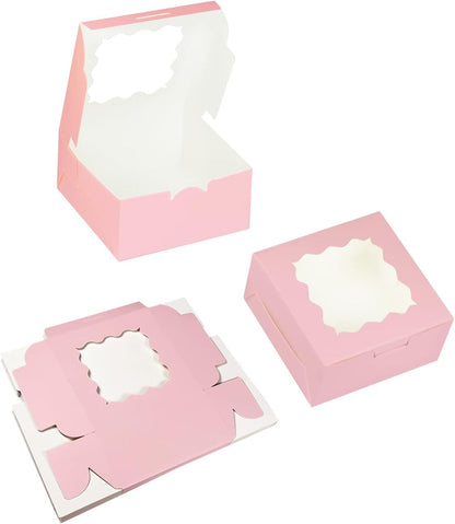 Bakepacker Brown 30-Packs Bakery Boxes with Window 6x6x3 inches Thick & Sturdy Macaroon Pastry Boxes Cookie Boxes for Bakerys