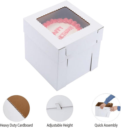 Tall Cake Boxes for Tier Cakes,10x10x12 Inch [3Pack ] Thick Sturdy Cake Box with Window, Layer Cake Carrier,Disposable Cake Containers