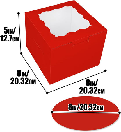 Bakepacker 36pcs 8x8x5 Inches Cake Boxes with Window 18-Packs Black 8 Inch Bakery Boxes (18 Cake Boxes +18 Cake Boards Included)