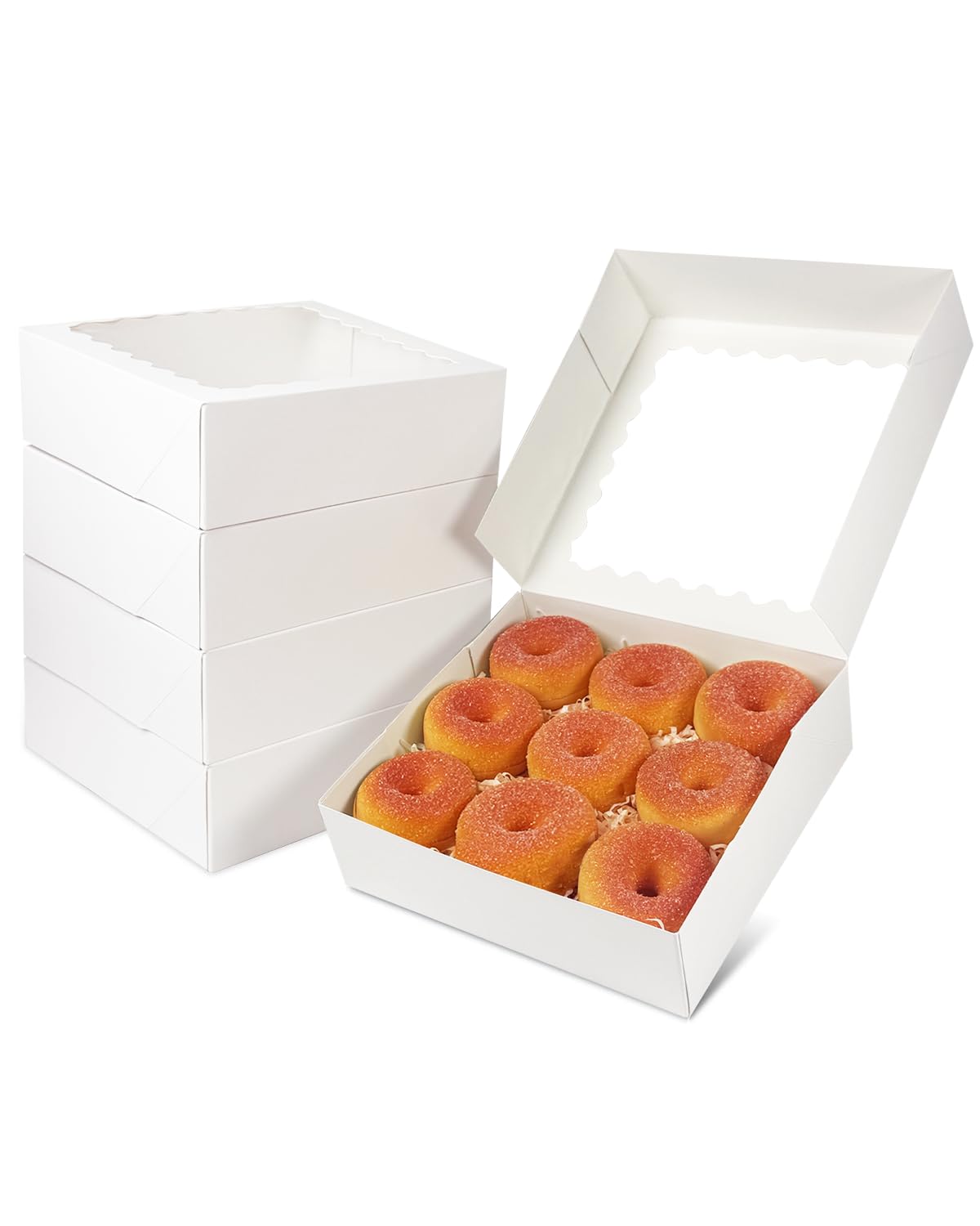 qiqee 8x8x2.5 Inch White Pastry Box With Window Donut Pie Boxes 12pcs Bakery Box (Auto-pop Up)