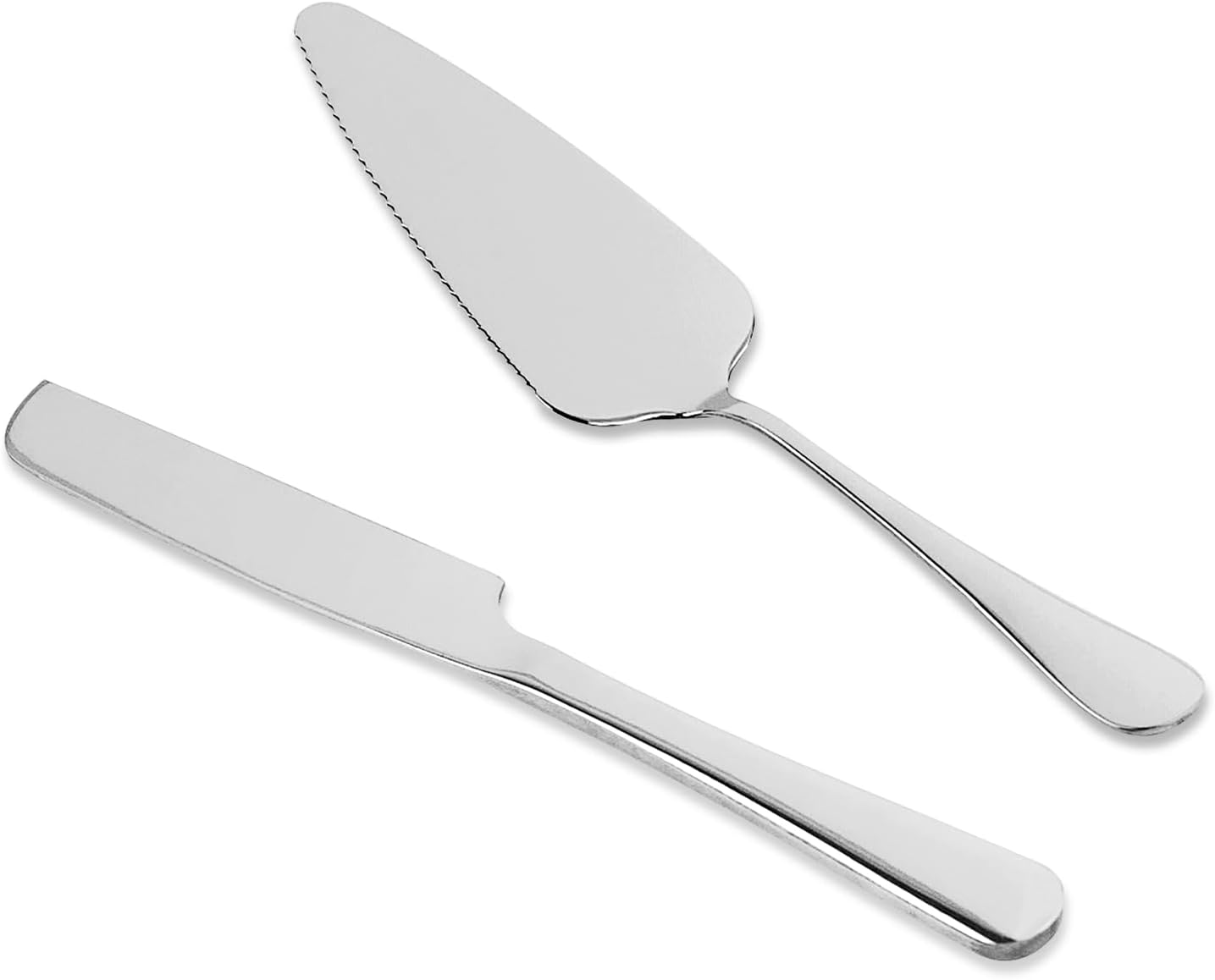 Cake Cutting Set for Wedding, Stainless Steel Cake Knife and Server with Anti-Rust 410 Grade, 2pcs Set for Cake, Pie, Pizza, Silver