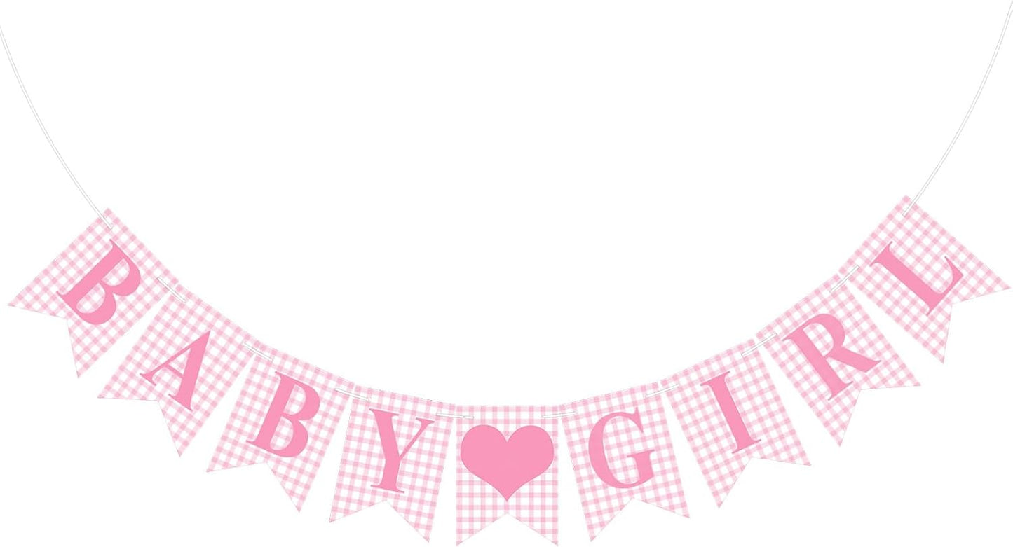 Hahafelt 1 Pcs Blue Gingham Welcome Baby Boy Banner for Baby Shower Party Decorations Pre Strung Gender Reveal Paper Banner for Table, Wall, Mantel Display Party Decor Supplies
