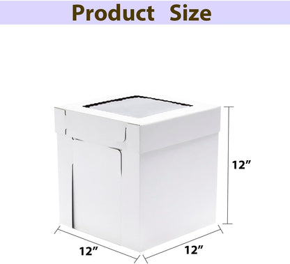 JJO Tall Cake Boxes for Tier Cakes, 6 Pack 10x10x12 Inch,White Cake Boxes with Window,Sturdy Tall Cake Carrier, Disposable Cake Containers