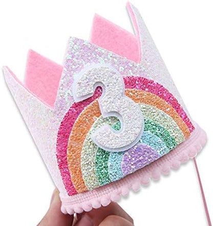 Birthday Rainbow Girl Crown, Birthday Hat for Event Party Supplies,Photo Props
