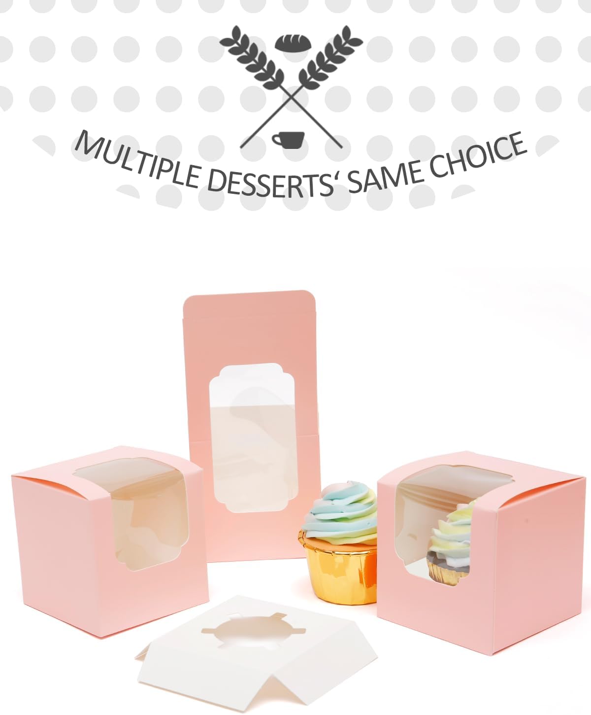 qiqee 60-Packs Cupcake Boxes Auto-pop up Individual Cupcake Container White 3.5" x 3.5" x 3.5" Single Cupcake Boxes