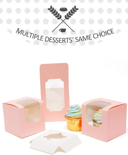 qiqee 60-Packs Cupcake Boxes Auto-pop up Individual Cupcake Container White 3.5" x 3.5" x 3.5" Single Cupcake Boxes