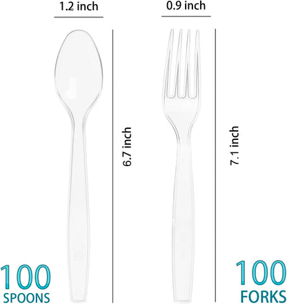 MOACOCK 200 Count Plastic Silverware, Heavy Weight Plastic Forks Spoons Disposable Utensils Cutlery Set for Wedding Party Supplies Everyday Use